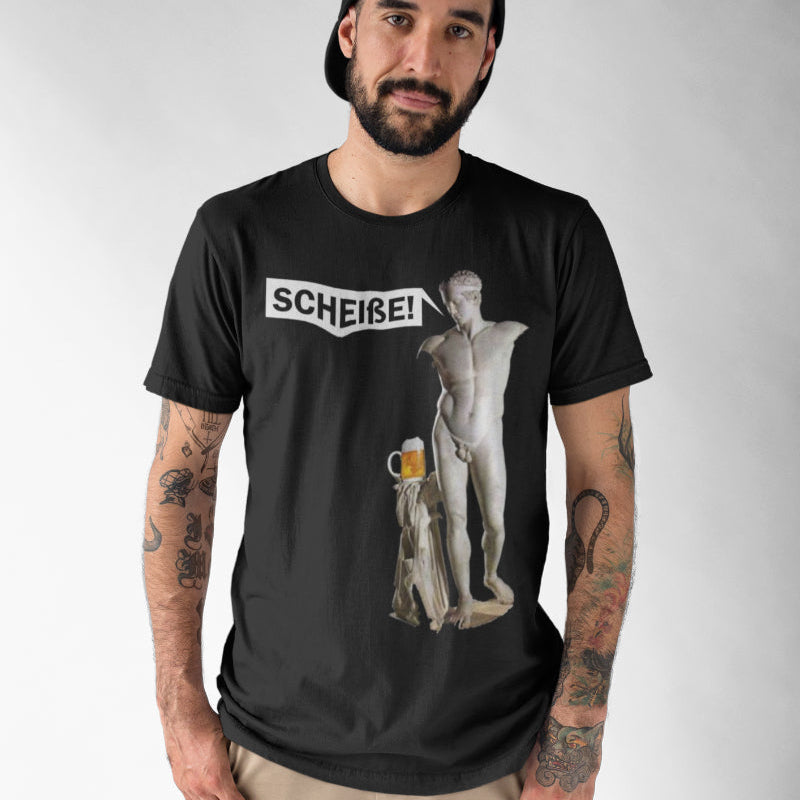 Statue Spruchshirt Herren Scheiße Design Bier Humorvolles T Shirt Geschenk Mann