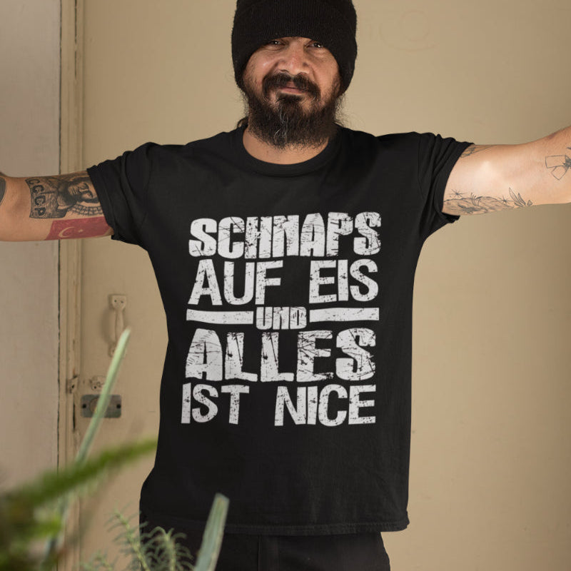 Lustiges Herren Bio Shirt Schnaps auf Eis Spruch Geschenk Männer Party