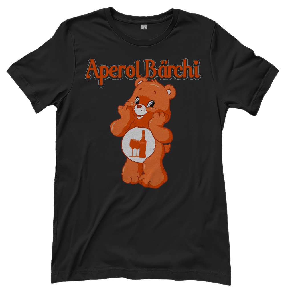 Schwarzes Aperol Bärchi Glücksbärchi Damenshirt mit Flasche und Glas