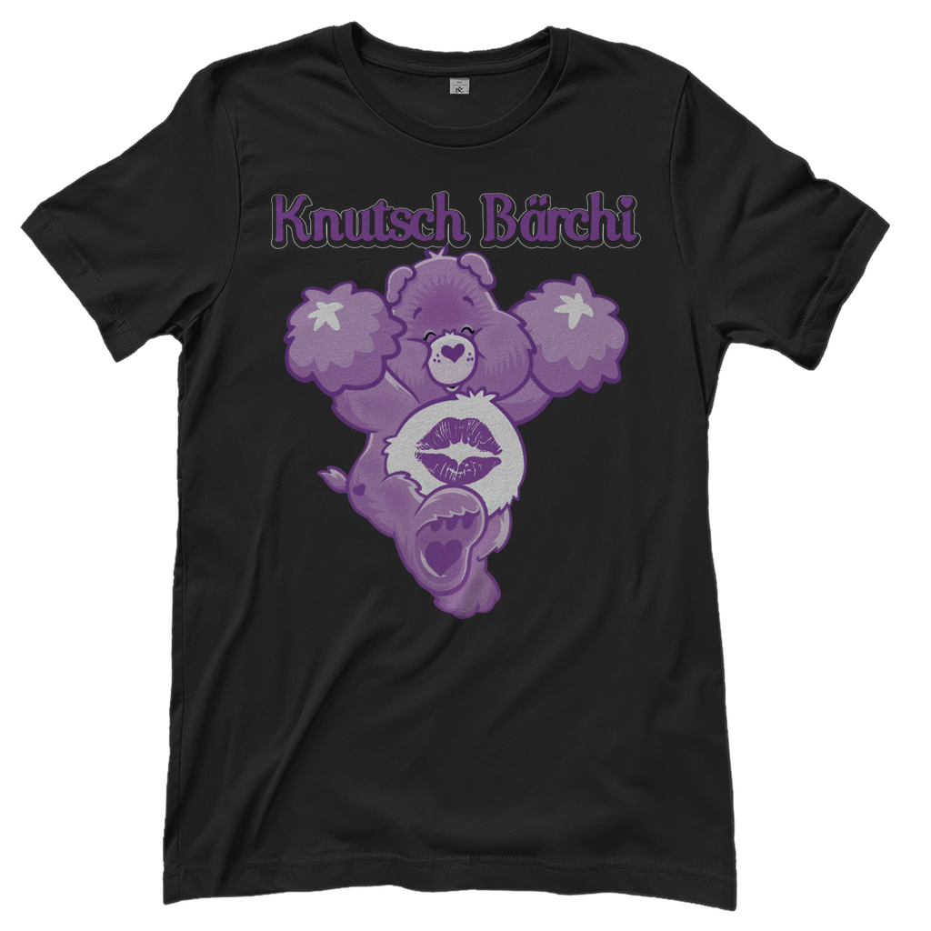 Schwarzes Damenshirt mit Knutsch Bärchi Glücksbärchi Design