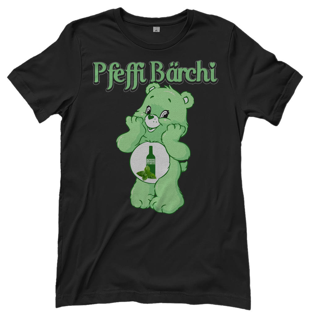 Schwarzes Damenshirt mit Pfeffi Bärchi Glücksbärchi Design