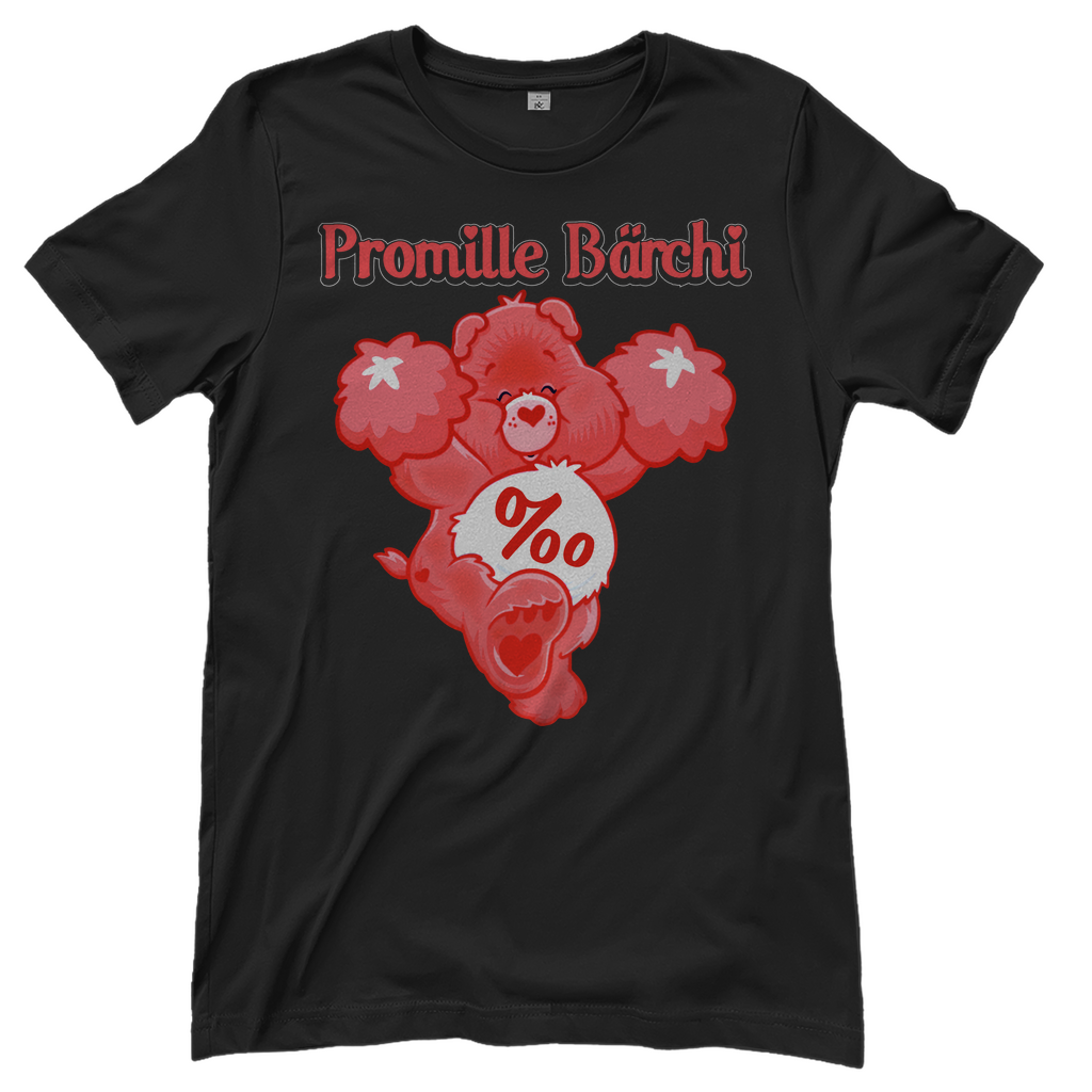 Schwarzes Damenshirt mit Promille Bärchi Glücksbärchi Design