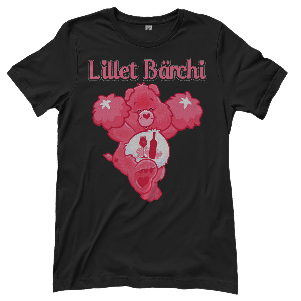 Schwarzes Lillet Bärchi Glücksbärchi Damenshirt mit Lillet Flasche und Glas