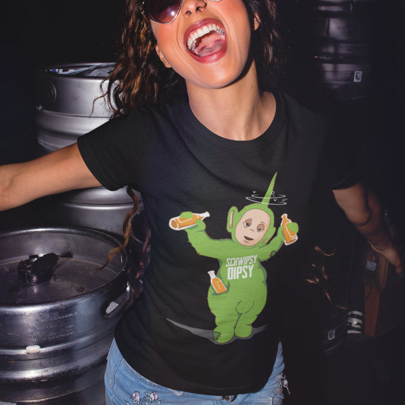 Schwipsy Dipsy Shirt Damen – Suff Teletubbie Parodie mit Dipsy in grün