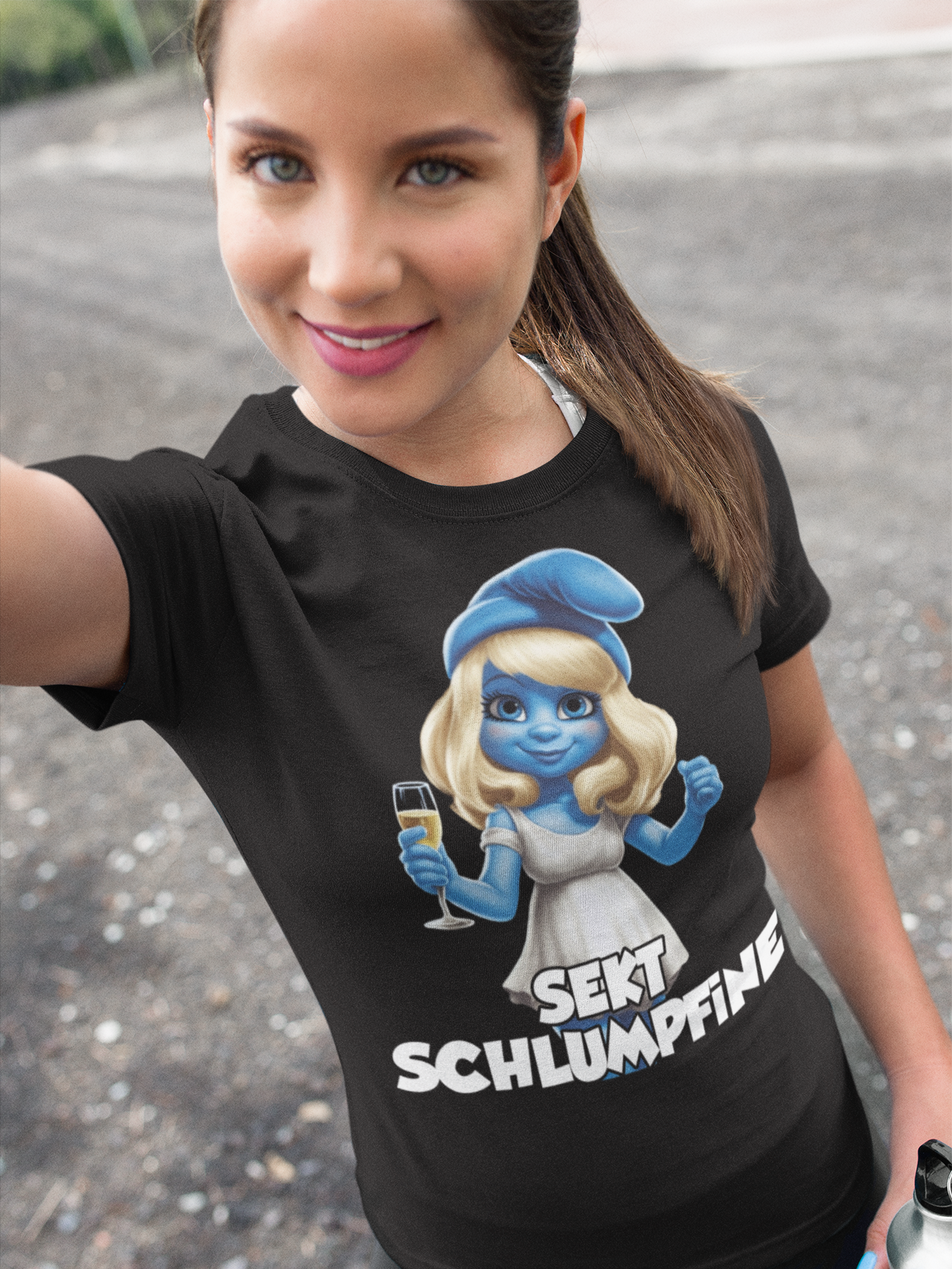 Sekt Schlumpfine Grafik - Damenshirt
