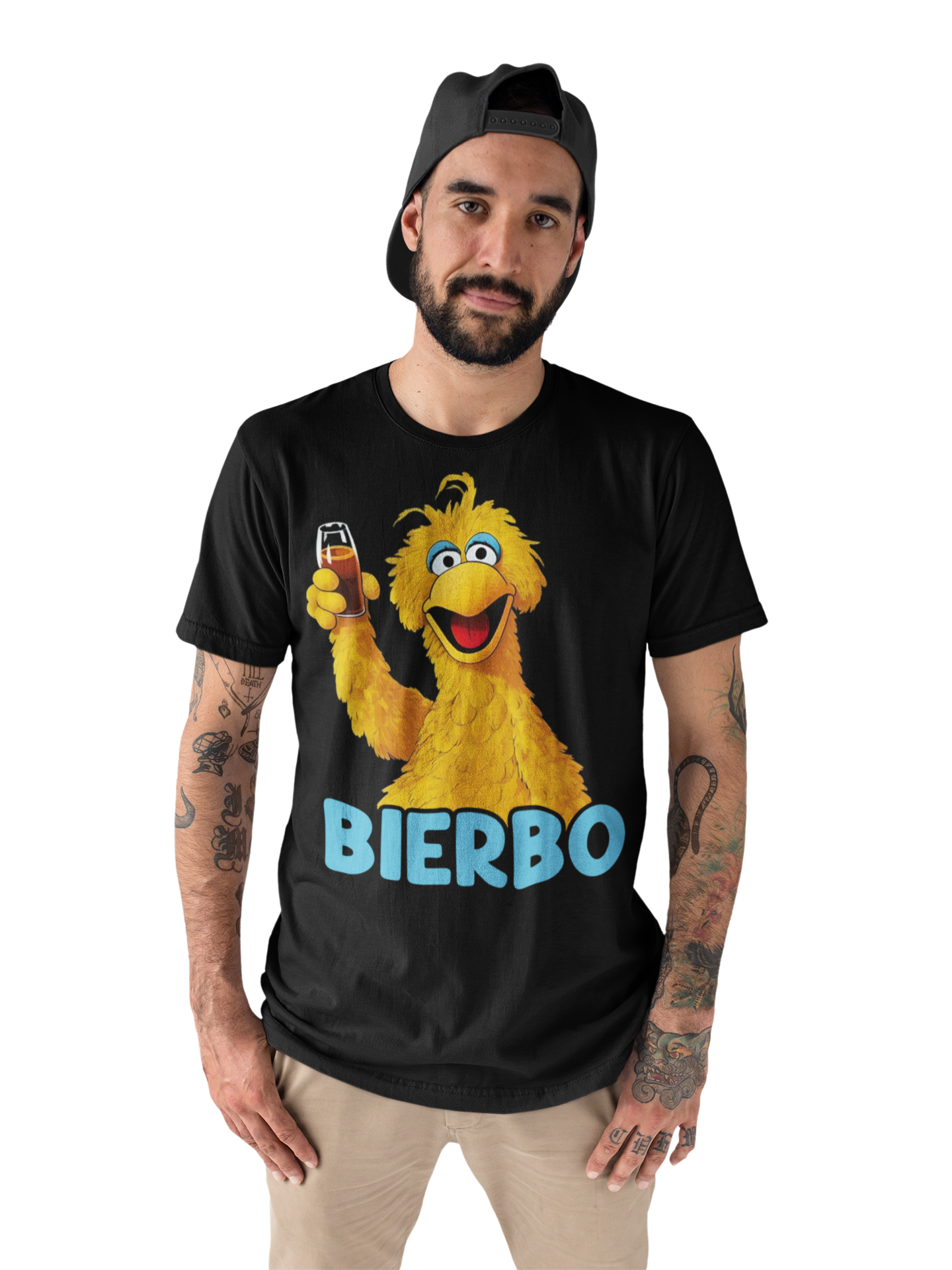 Sesamstrasse Bibo Bierbo Herren Shirt mit Model ohne Hintergrund