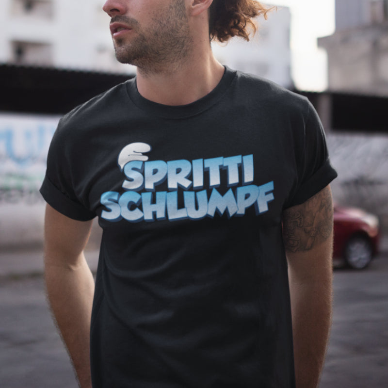 Spritti Schlumpf Shirt Männer – Lustiges Alkohol Motiv im die Schlümpfe Stil