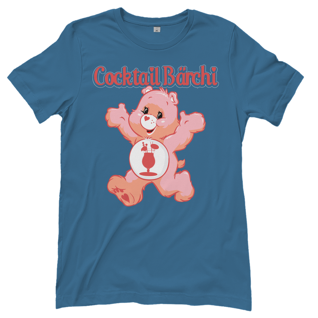 Steinblaues Cocktail Bärchi Glücksbärchi Damenshirt mit Glas
