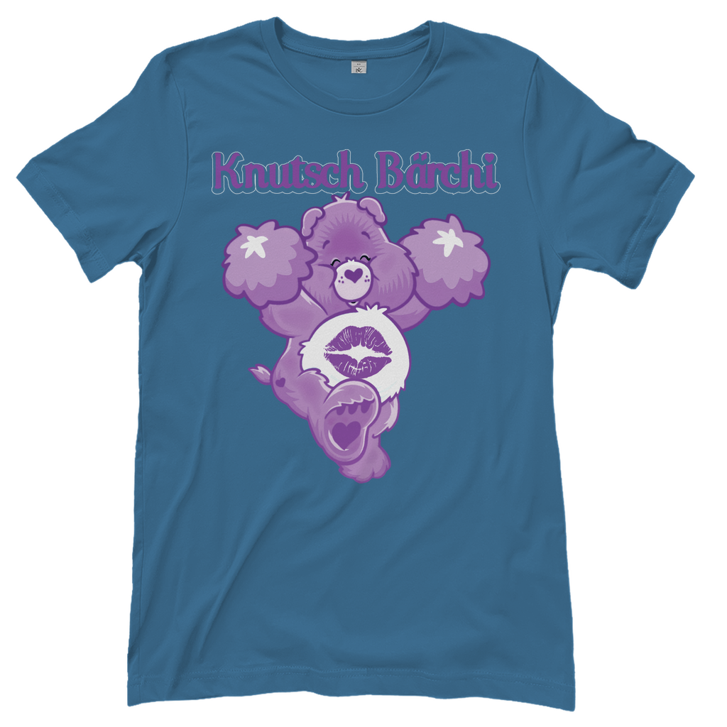Steinblaues Damenshirt mit Knutsch Bärchi Glücksbärchi Design