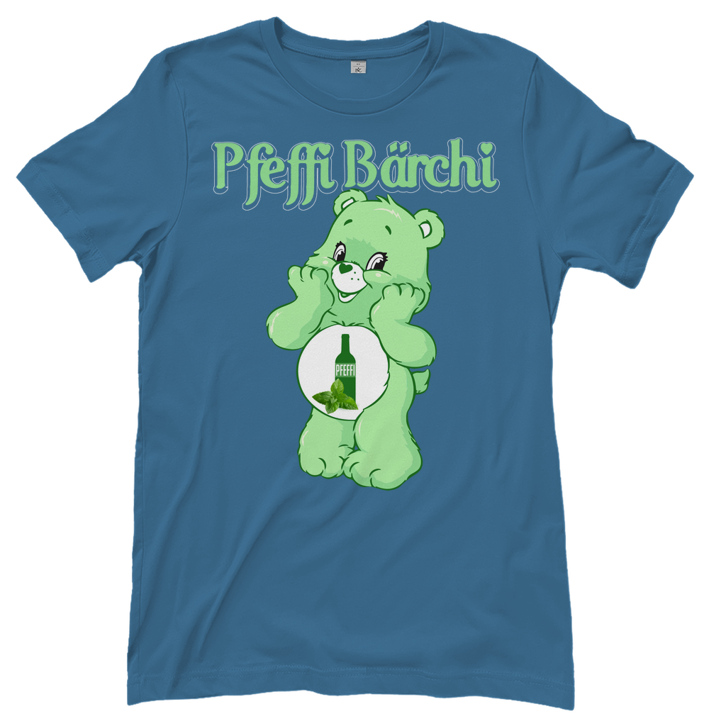 Steinblaues Damenshirt mit Pfeffi Bärchi Glücksbärchi Design
