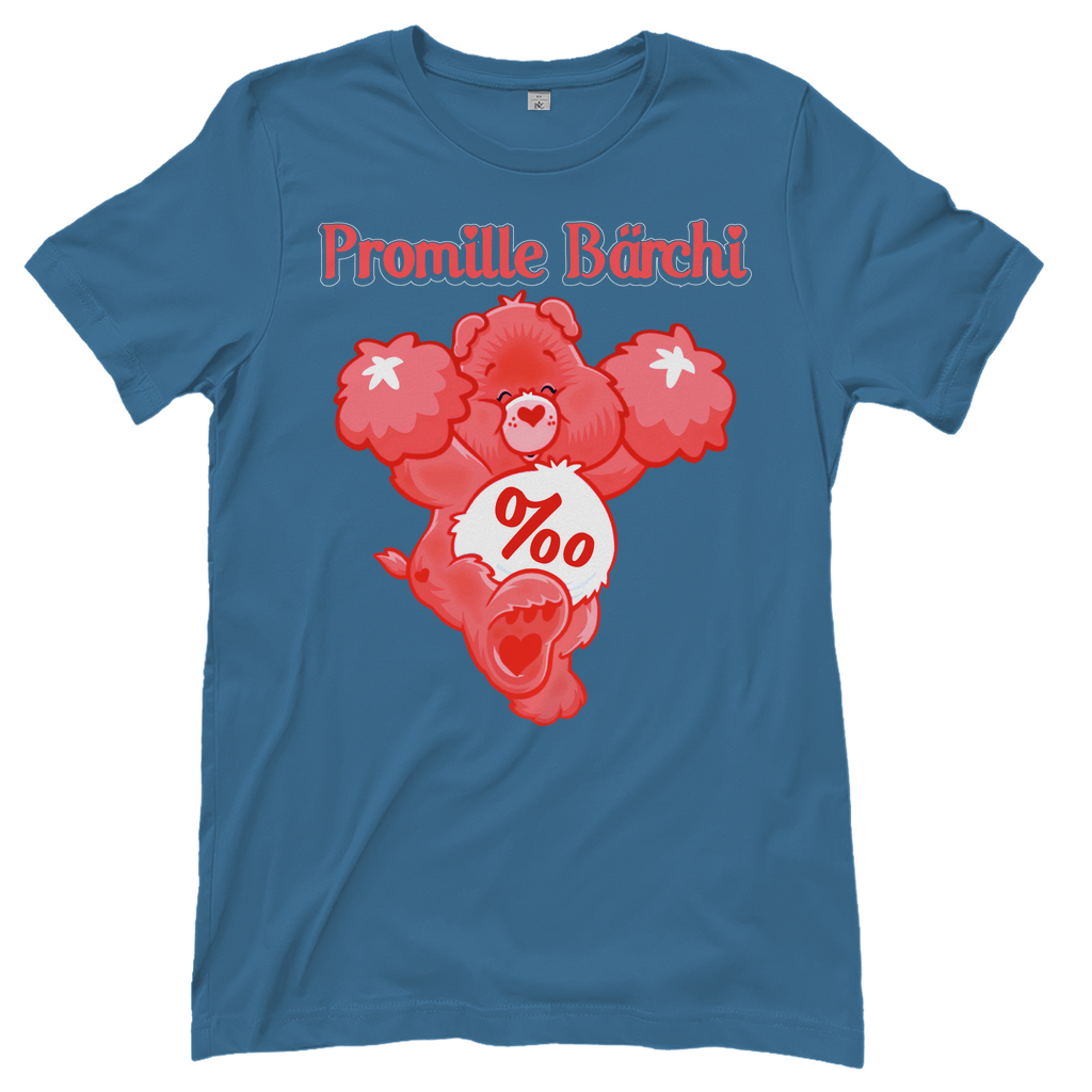 Steinblaues Damenshirt mit Promille Bärchi Glücksbärchi Design