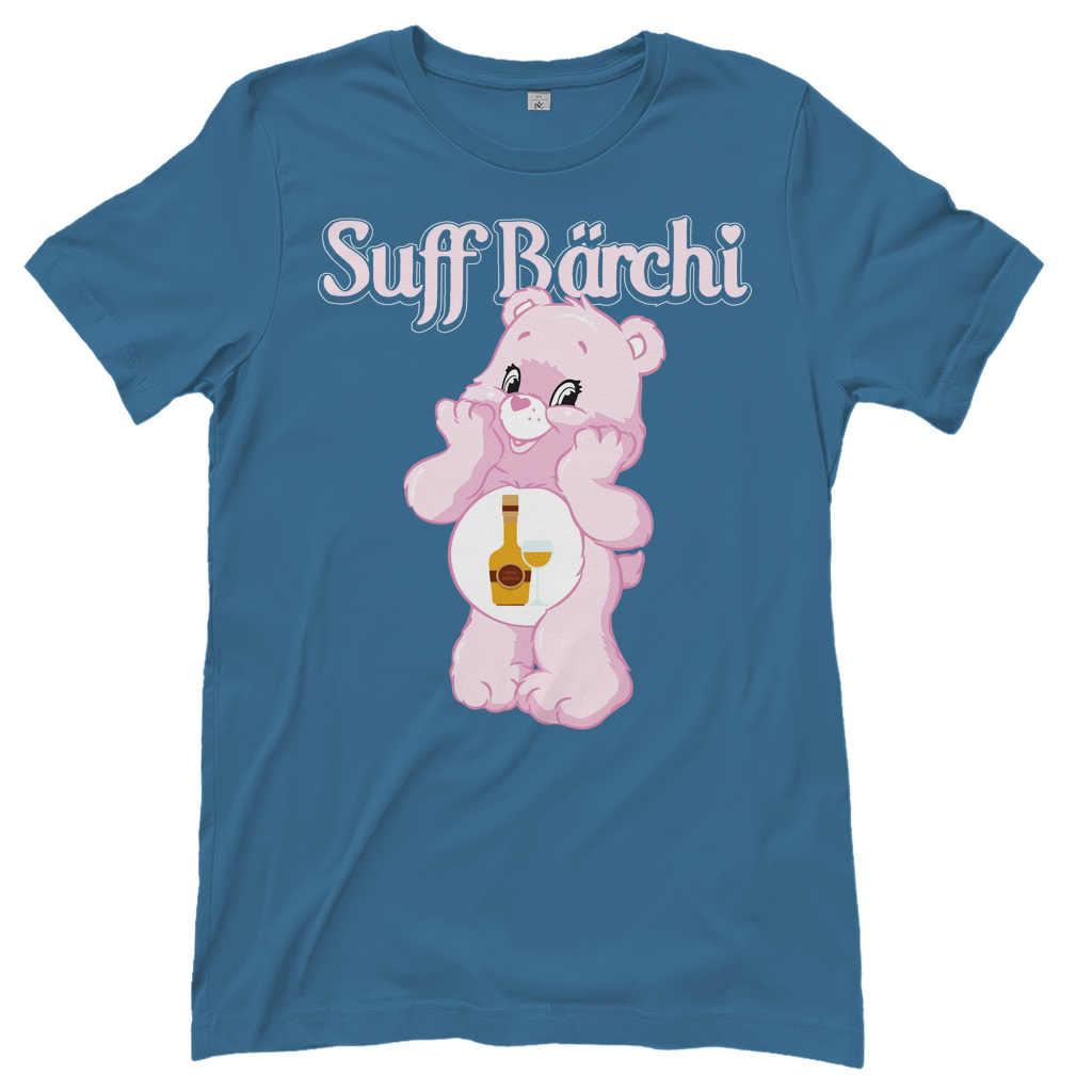 Steinblaues Suff Bärchi Glücksbärchi Damenshirt mit Glas