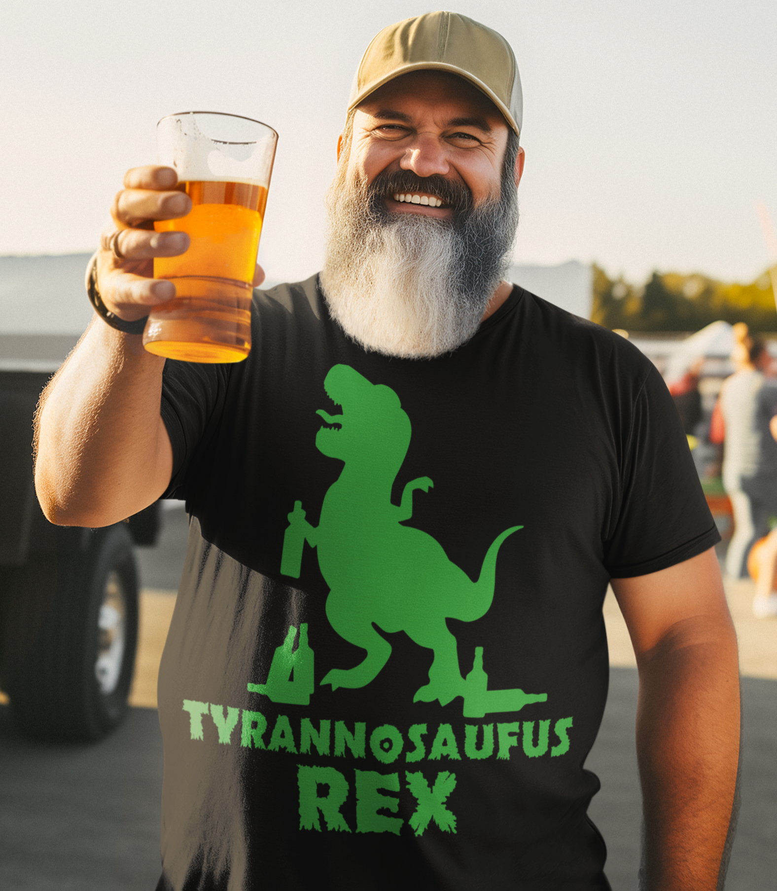 Tyrannosaufus Tyrannosaurus Rex Dinosaurier mit Bier - Herren Premium Bio T-Shirt
