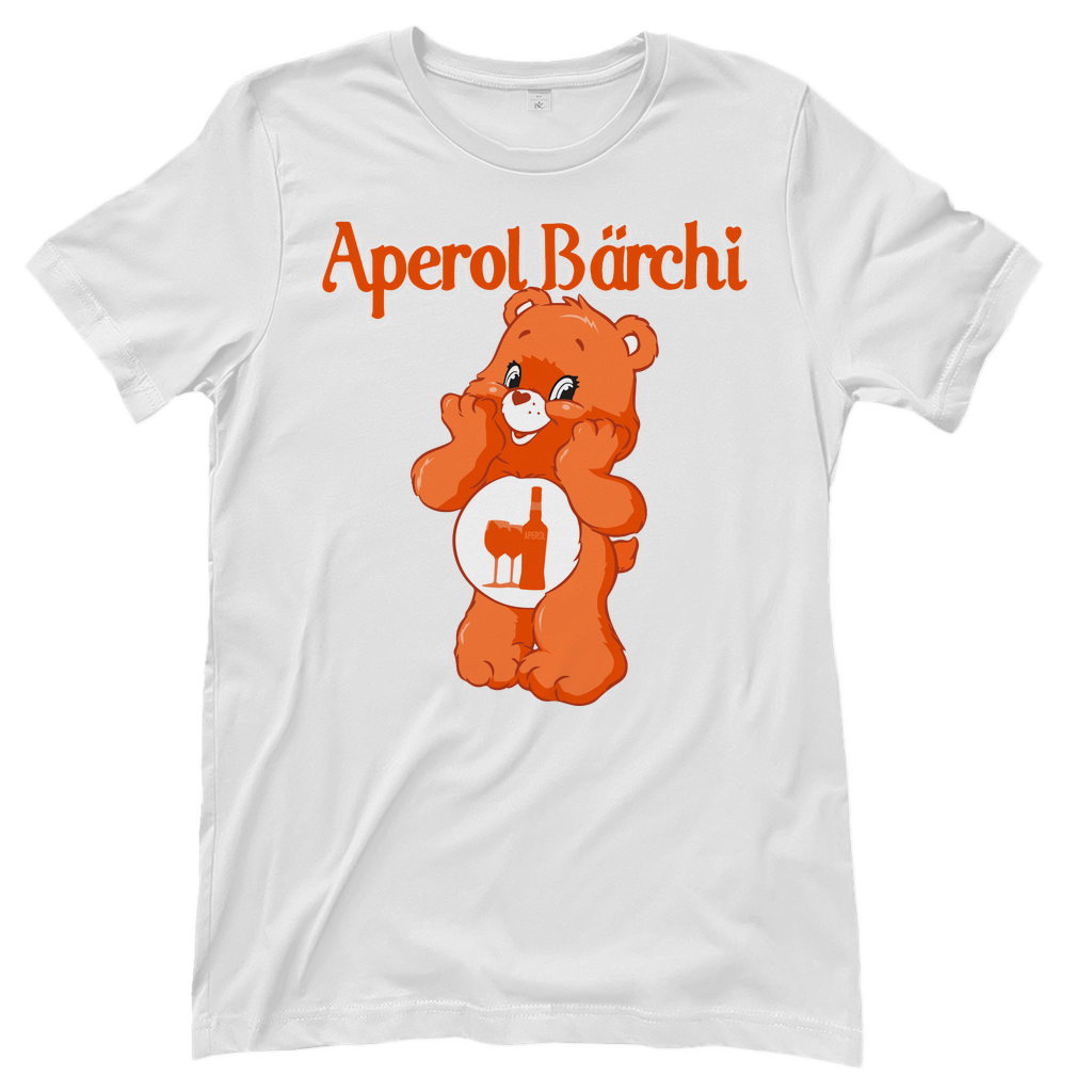 Weisses Aperol Bärchi Glücksbärchi Damenshirt mit Flasche und Glas