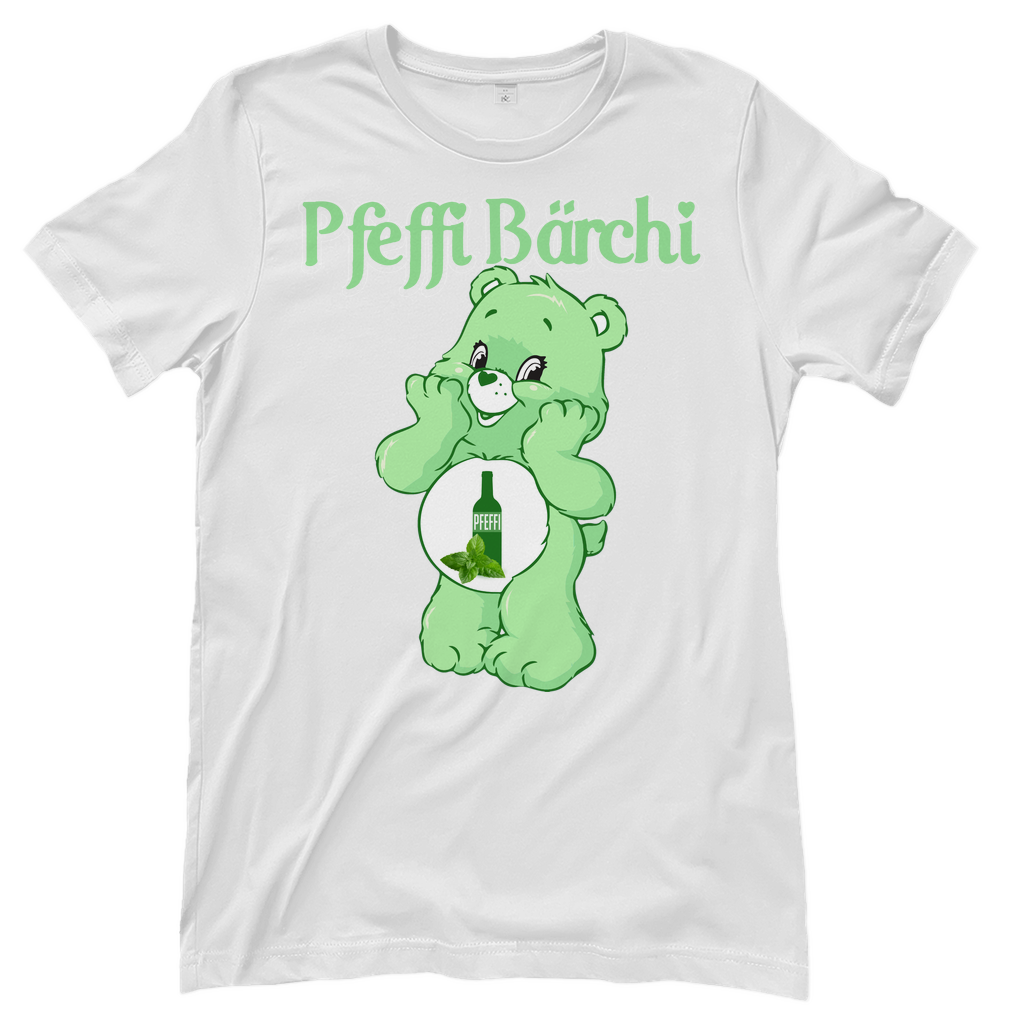 Weisses Damenshirt mit Pfeffi Bärchi Glücksbärchi Design