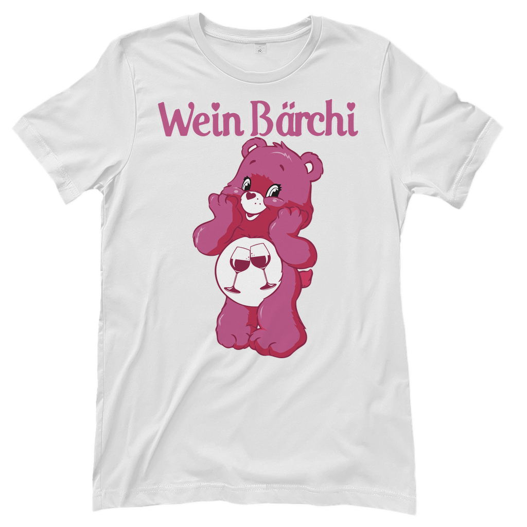 Weisses Wein Bärchi Glücksbärchi Damenshirt mit Weingläßern