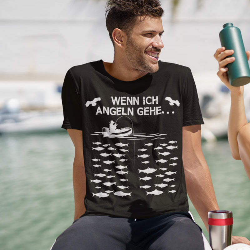Angeln gehen Shirt für Männer Angelmotiv Boot Fische Outdoor Hobby Shirt