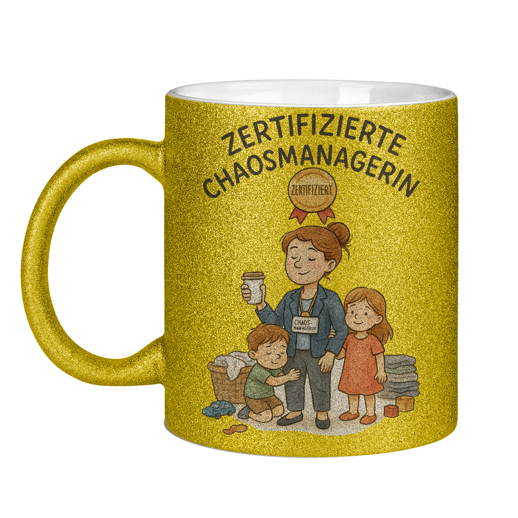 Zertifizierte Chaosmanagerin Glitzertasse in gelb
