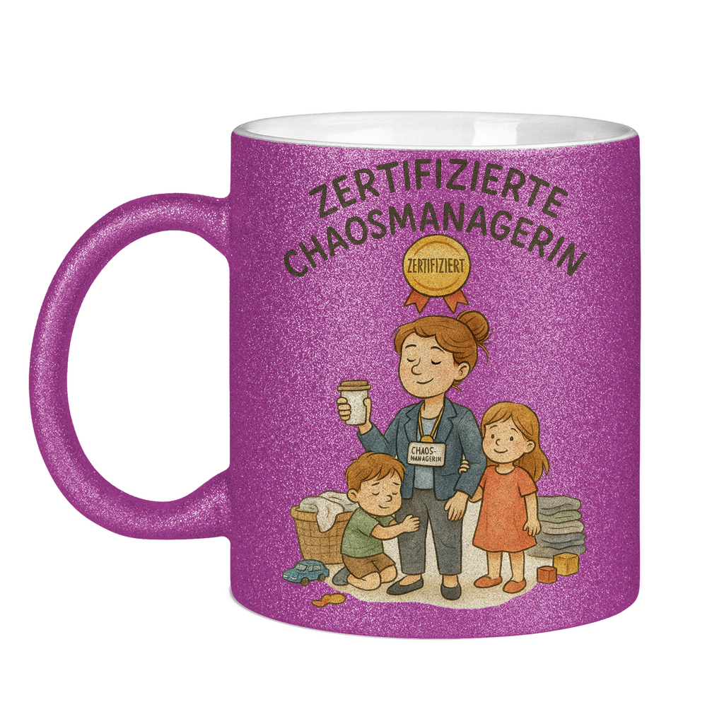 Zertifizierte Chaosmanagerin - Glitzertasse Purple Glitter One size