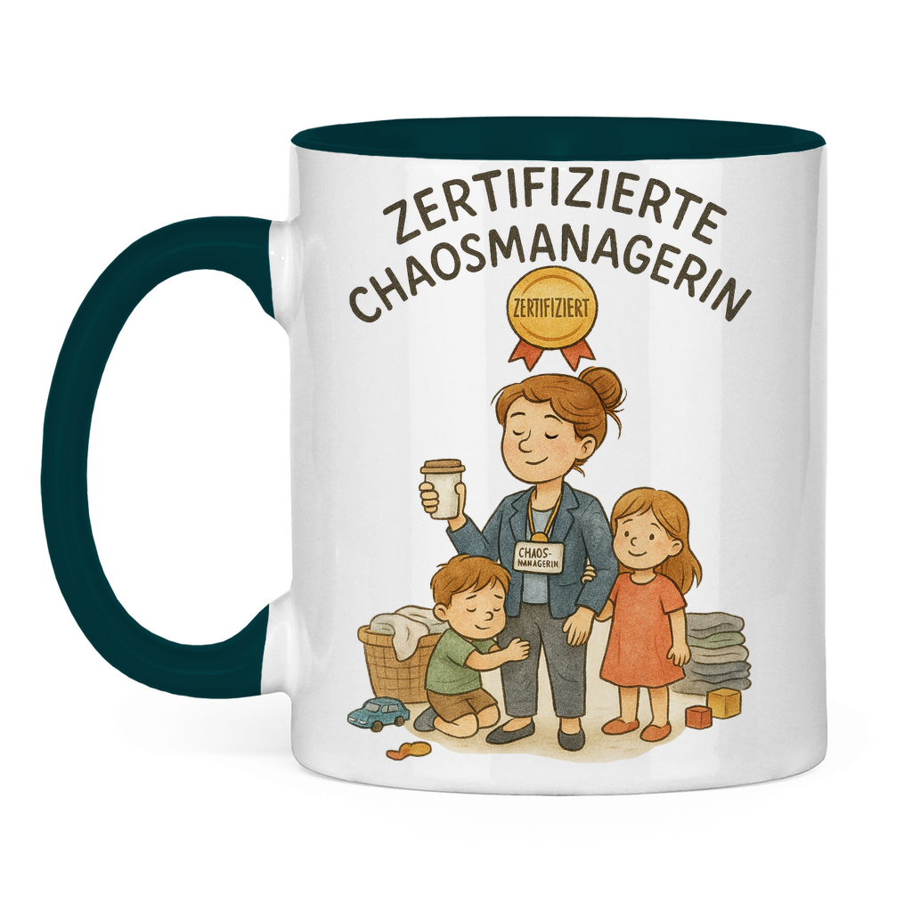 Zertifizierte Chaosmanagerin zweifarbige Tasse in dunkelgrün