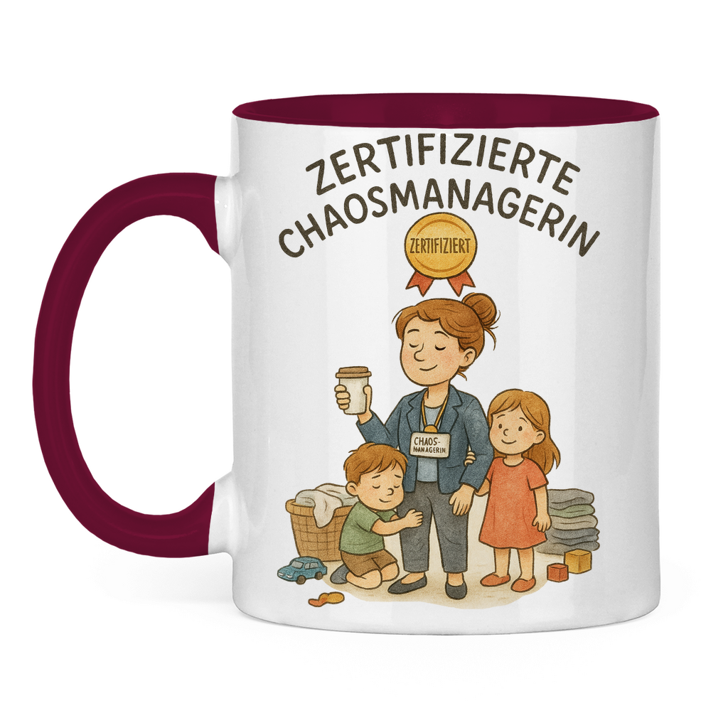 Zertifizierte Chaosmanagerin zweifarbige Tasse in dunkelrot