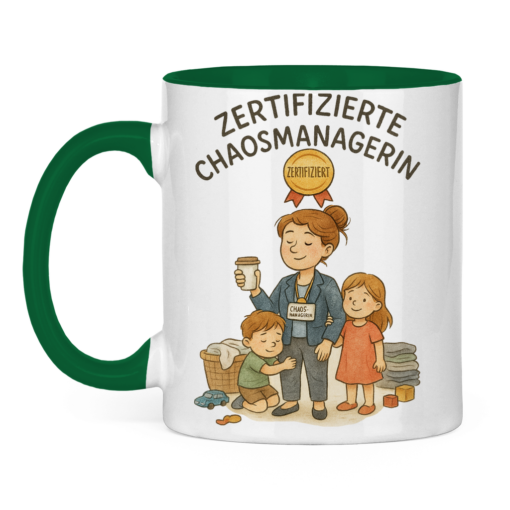 Zertifizierte Chaosmanagerin zweifarbige Tasse in grün