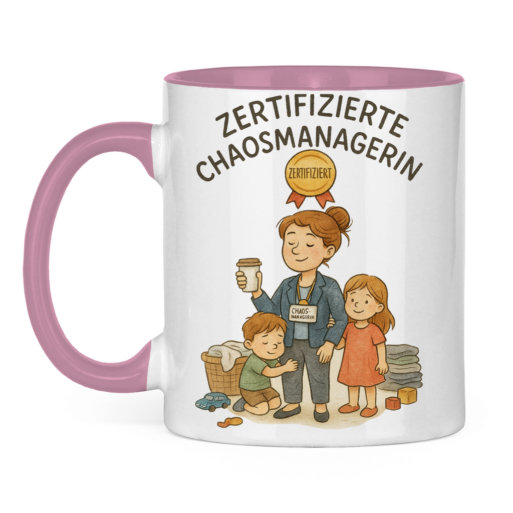 Zertifizierte Chaosmanagerin zweifarbige Tasse in rosa
