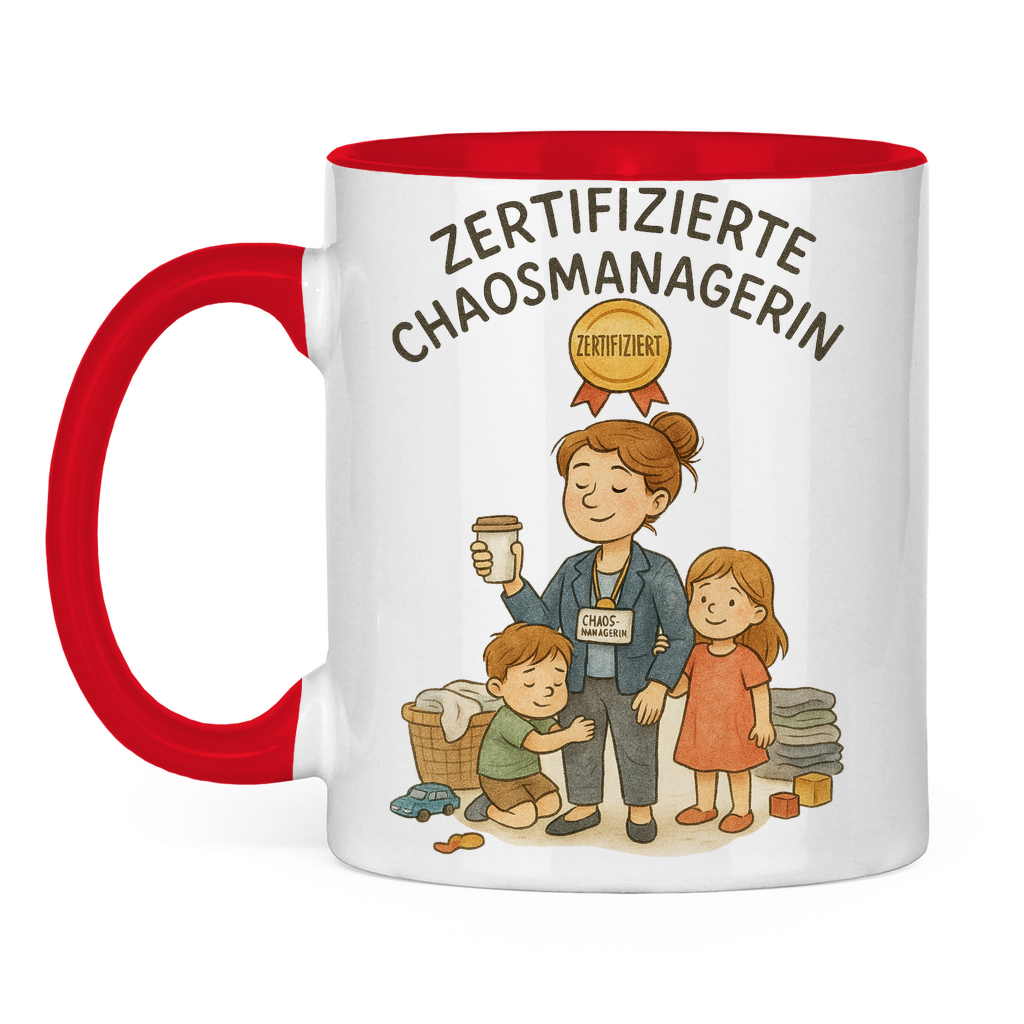 Zertifizierte Chaosmanagerin zweifarbige Tasse in rot