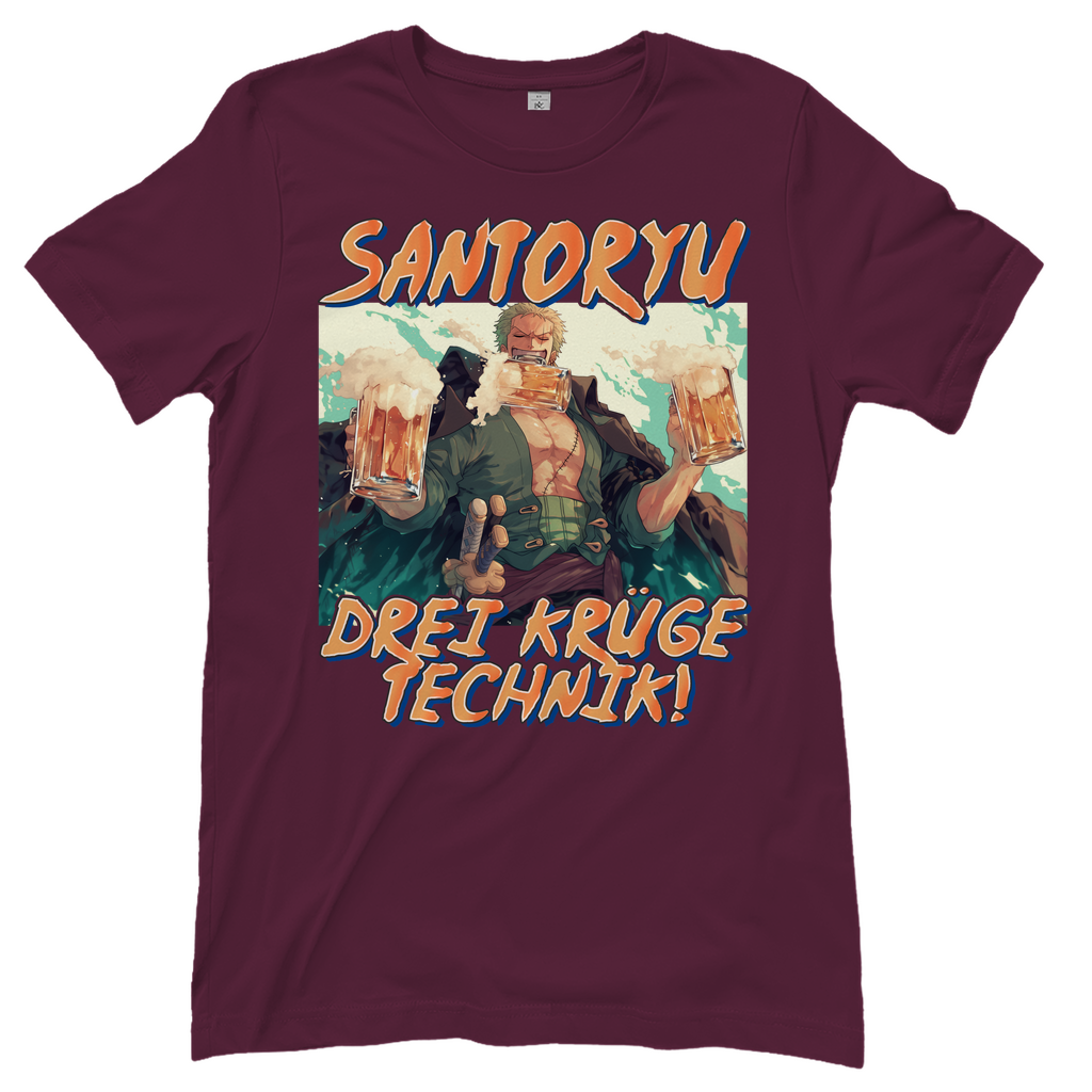 Zorro One Piece - Santoryu drei Krüge Technik - Damenshirt Burgundy