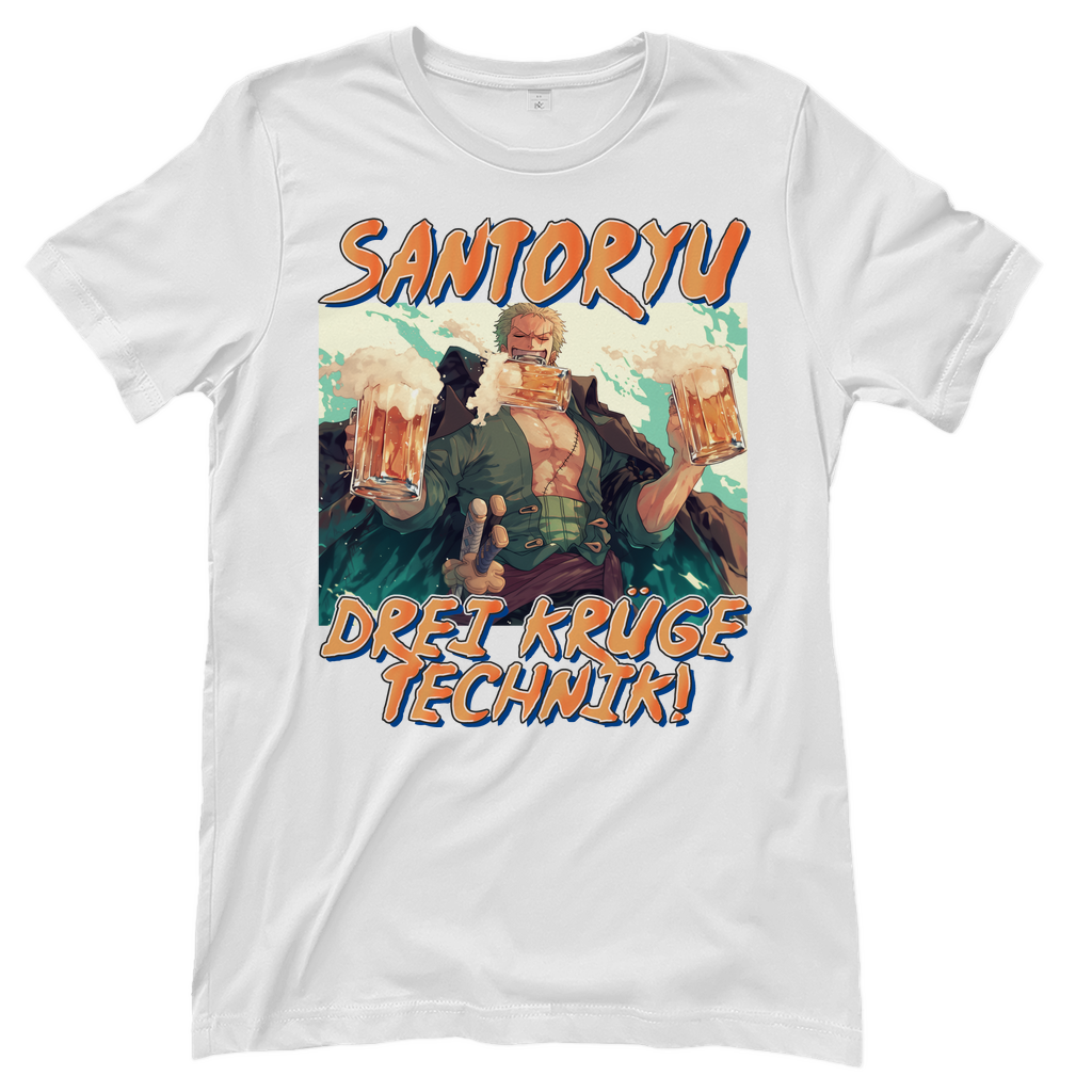 Zorro One Piece - Santoryu drei Krüge Technik - Damenshirt White