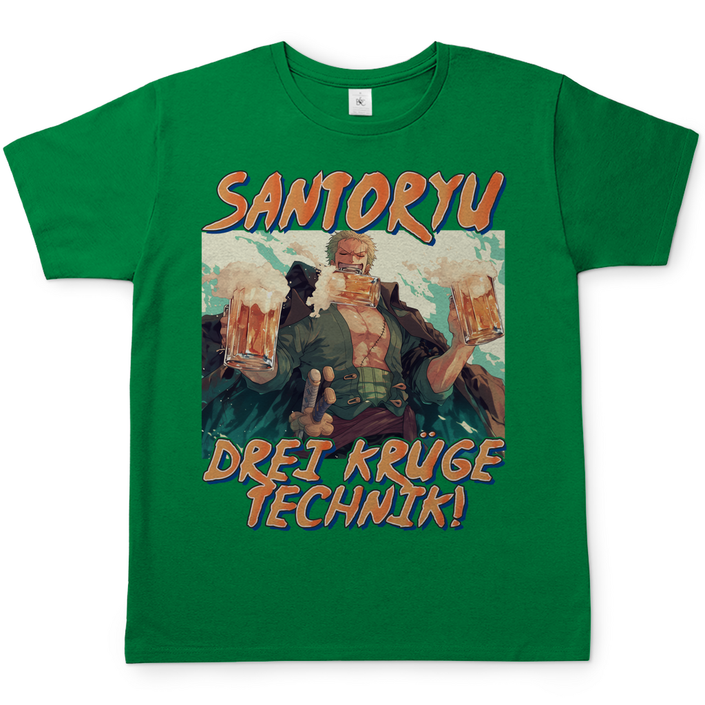 Zorro One Piece - Santoryu drei Krüge Technik - Herren Shirt Kelly Green