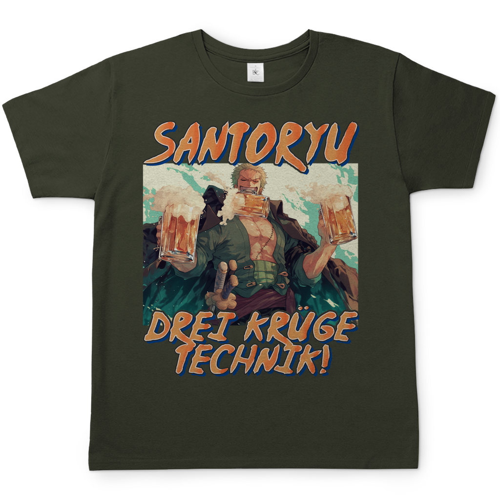 Zorro One Piece - Santoryu drei Krüge Technik - Herren Shirt Urban Khaki