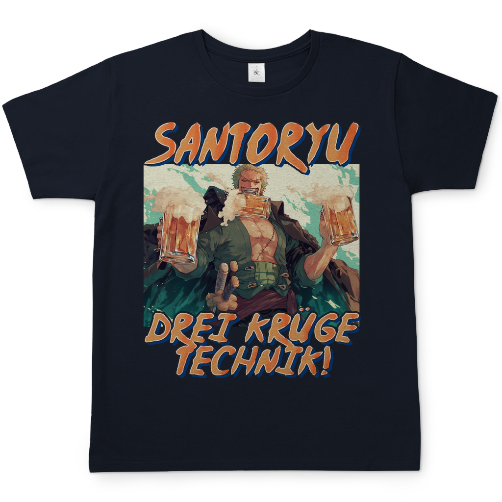 Zorro One Piece - Santoryu drei Krüge Technik - Herren Shirt Navy