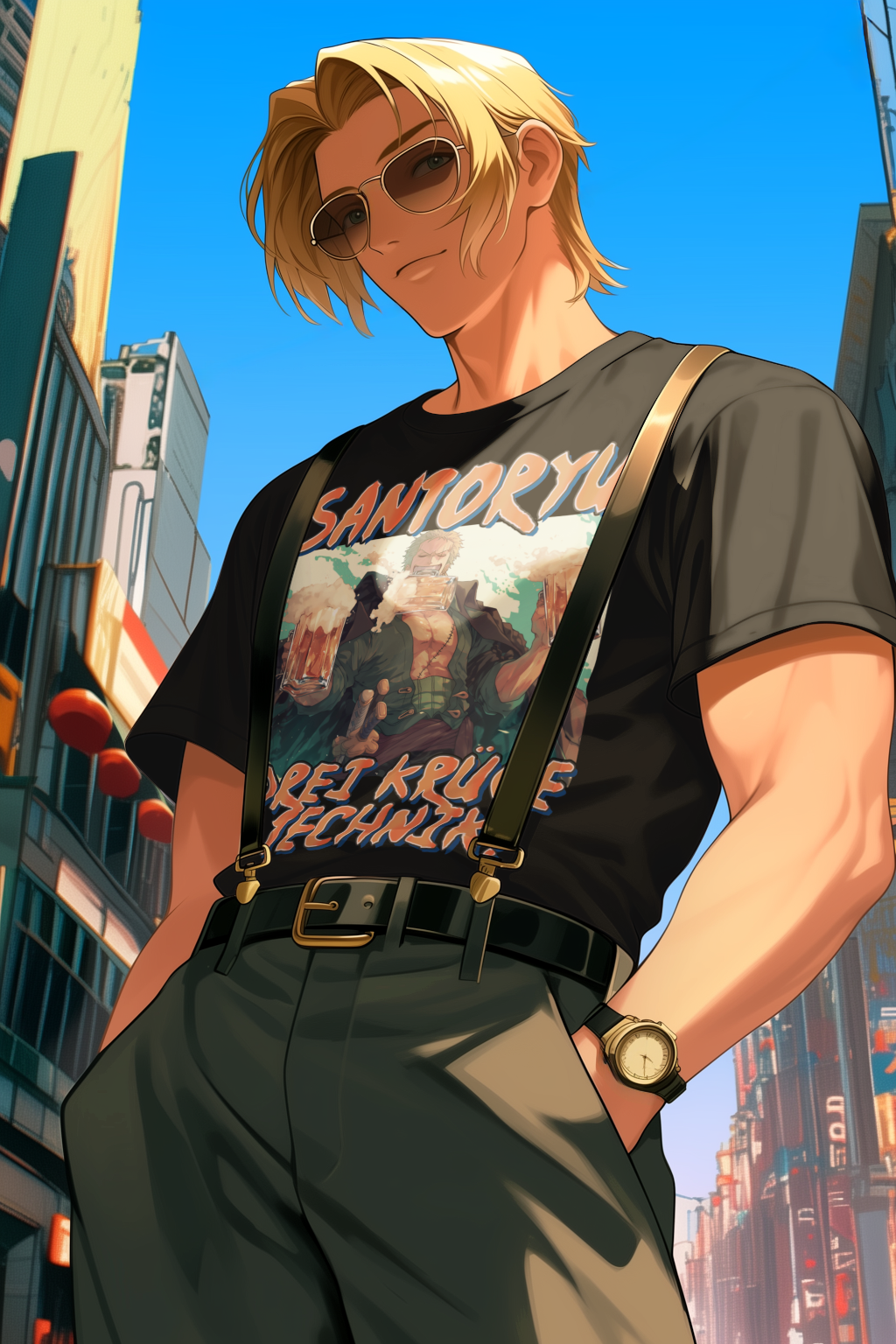 Zorro One Piece Santoryu Herren Shirt mit Anime Model