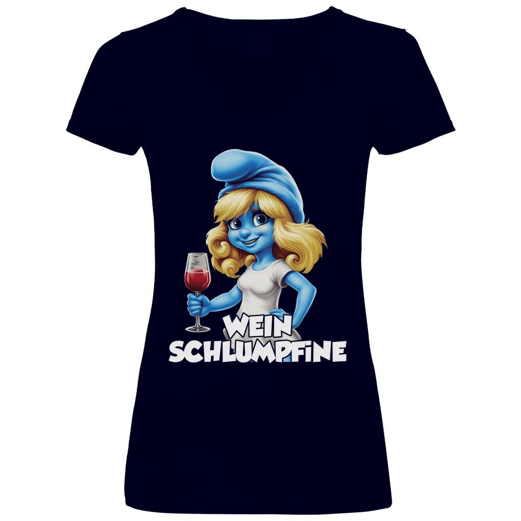 Wein Schlumpfine Grafik - V-Neck Damenshirt Deep Navy