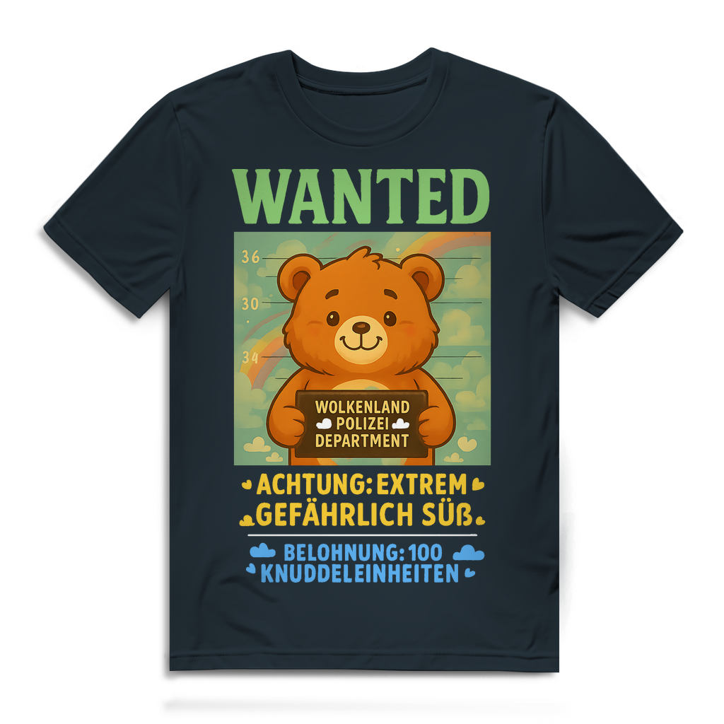 Herren Premium Bio T-Shirt Wanted Glücksbärchi Wolkenland Extrem Gefährlich Süß Dark Grey Solid