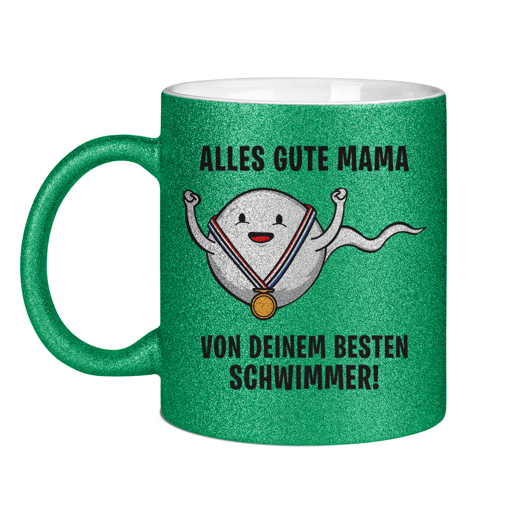 Alles gute Mama von deinem besten Schwimmer! - Glitzertasse Green Glitter One size