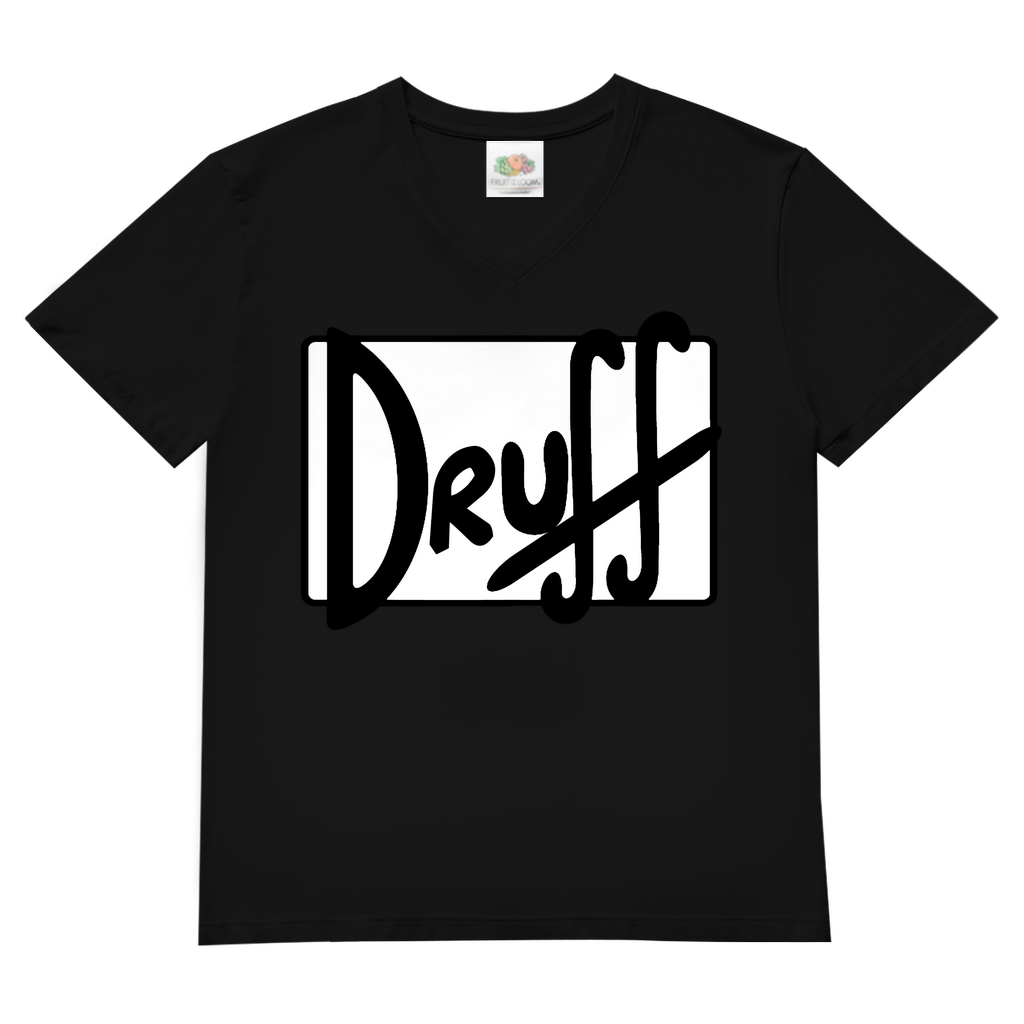 Herren V-Neck T-Shirt druff – Bold Retro Logo Design im Cartoon-Style Black
