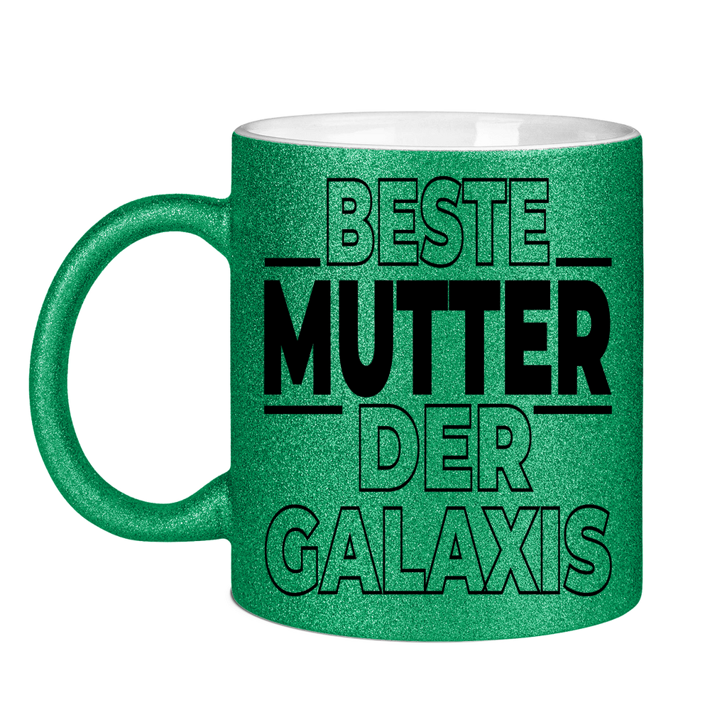 Beste Mutter der Galaxis - Glitzertasse Green Glitter One size