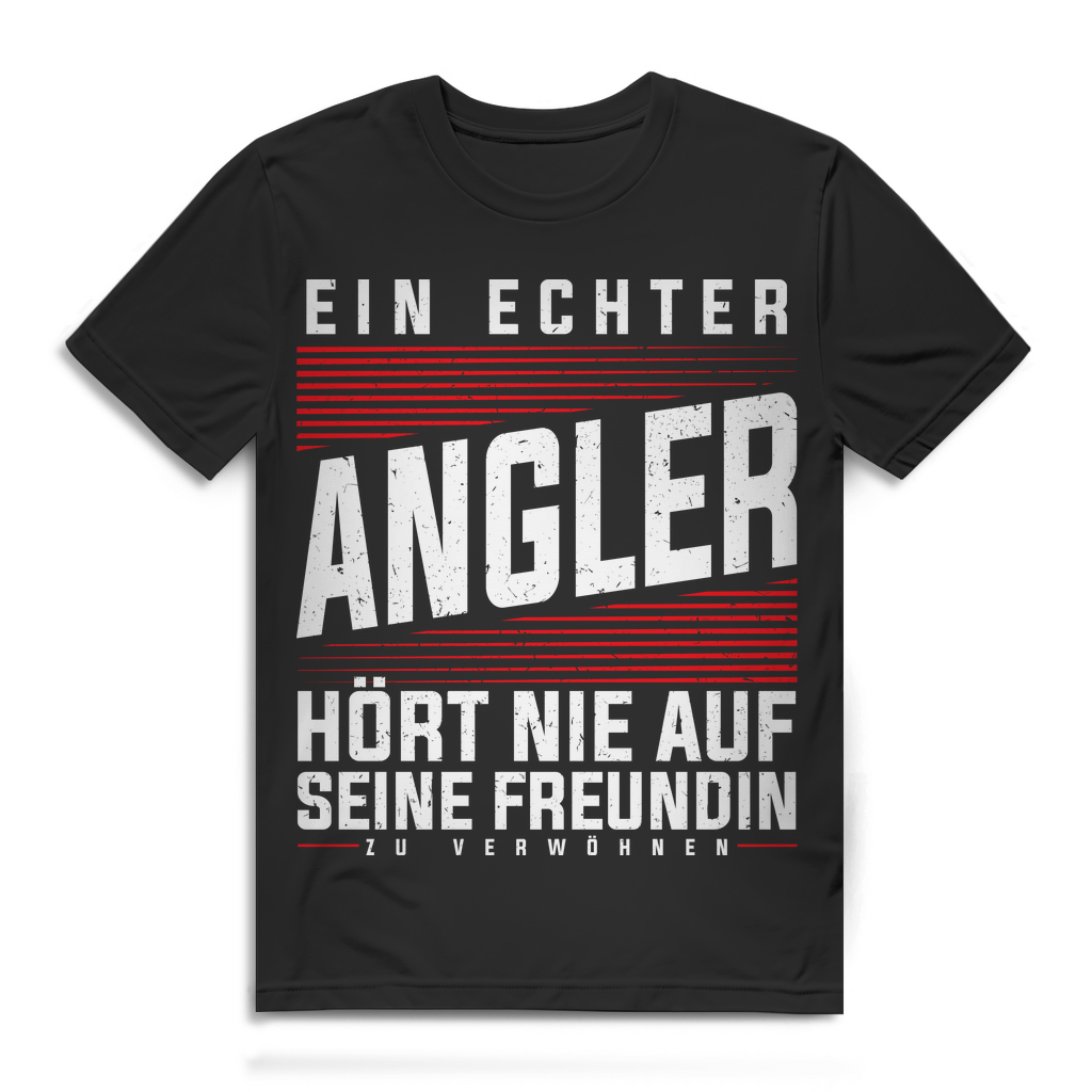 Herren T-Shirt Echter Angler verwöhnt seine Freundin Bio Baumwolle Black