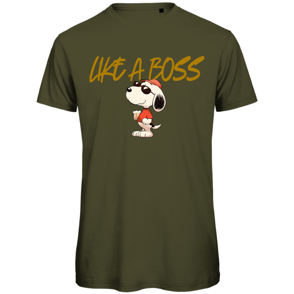 Peanuts Snoopy mit Bier Like a Boss - Herren Premium Bio T-Shirt Khaki