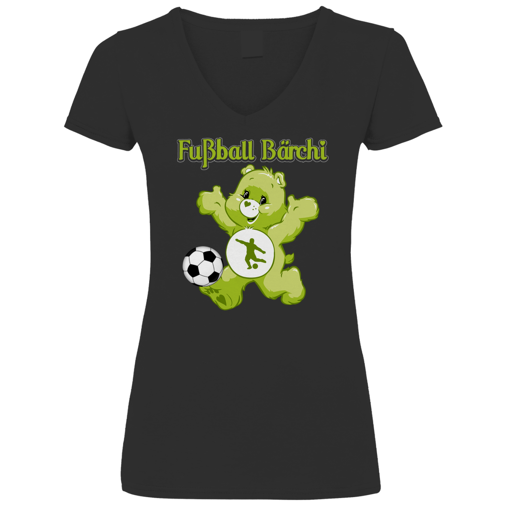 Fußball Bärchi - Glücksbärchi - V-Neck Damenshirt Black