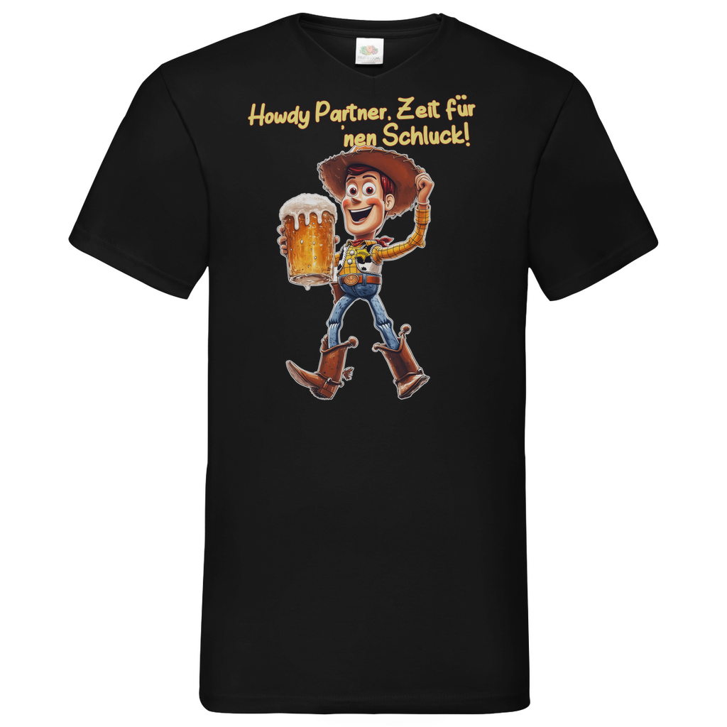 Howdy Partner Zeit für nen Schluck - Woody Toy Story - Herren V-Neck Shirt Black