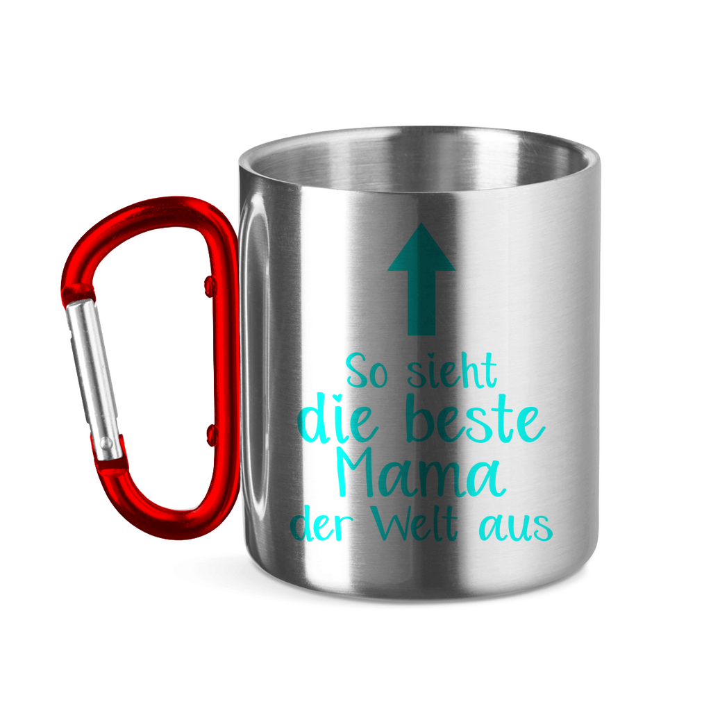 So sieht die beste Mama der Welt aus - Edelstahltasse mit Karabinergriff Red