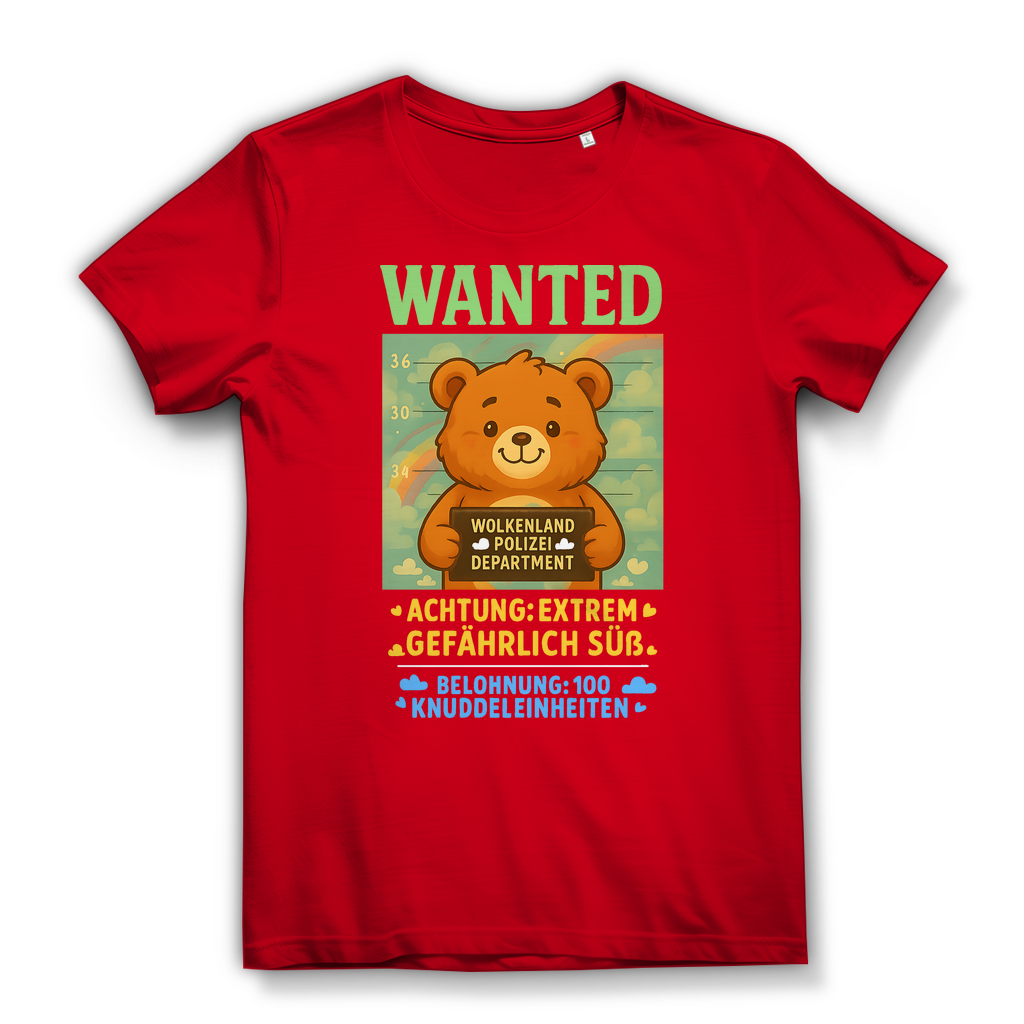 Damen Premium Bio T-Shirt Wanted Glücksbärchi Wolkenland Extrem Gefährlich Süß Red