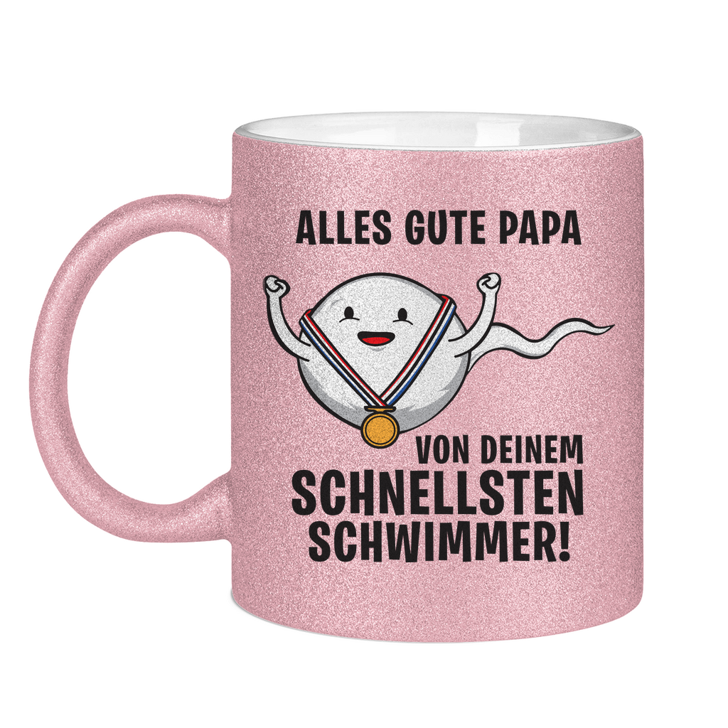 Alles gute Papa von deinem schnellsten Schwimmer! - Glitzertasse Pink Glitter One size