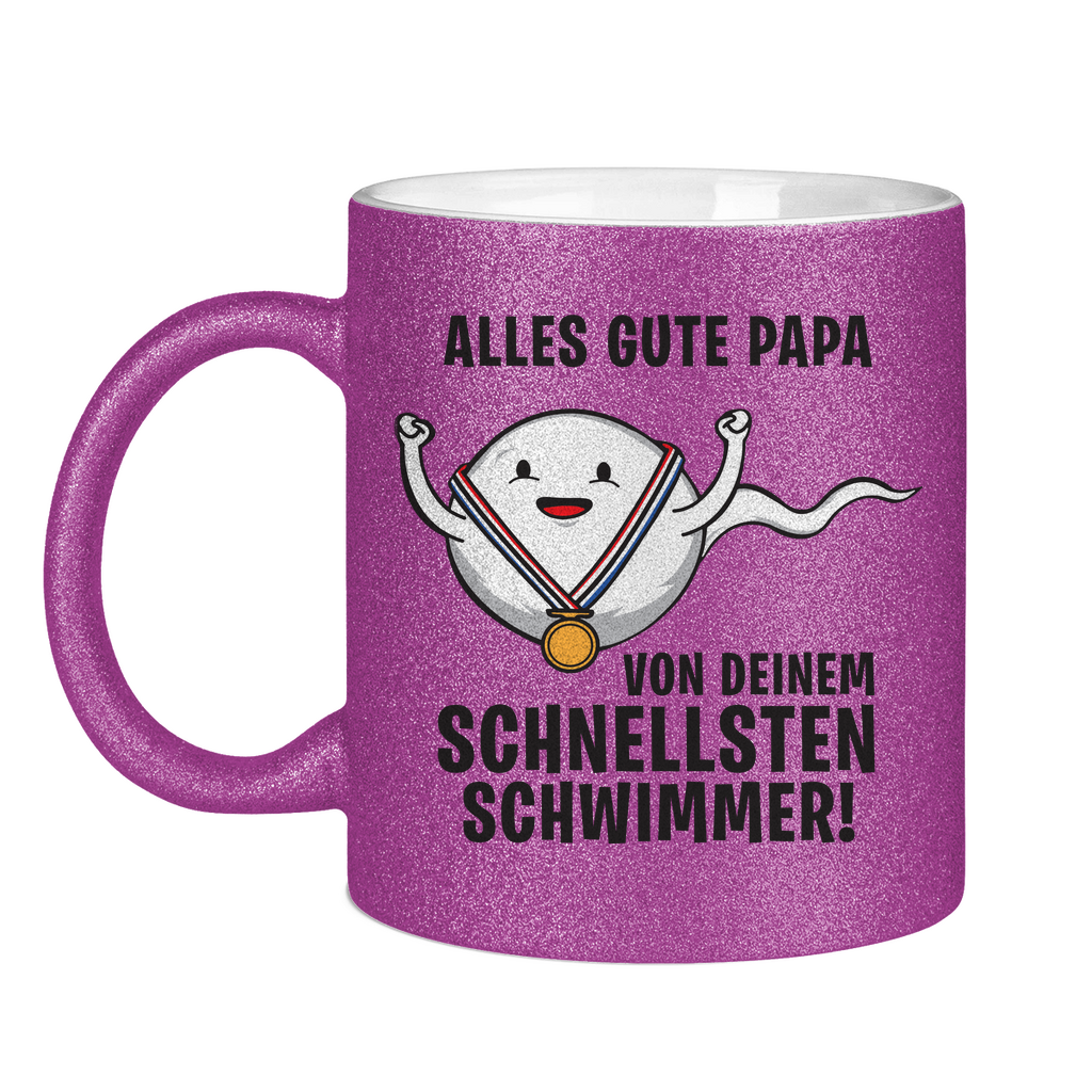 Alles gute Papa von deinem schnellsten Schwimmer! - Glitzertasse Purple Glitter One size