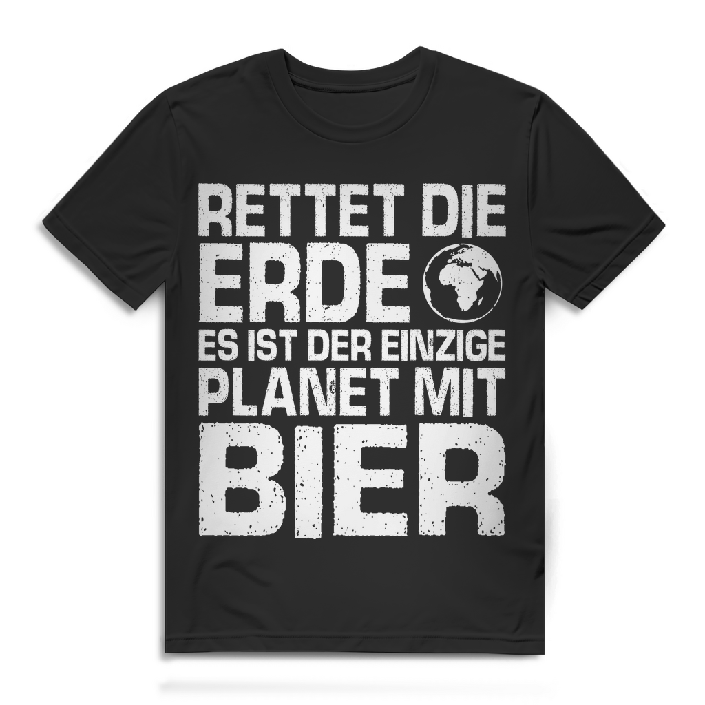 Bier Spruch Shirt Männer – Rettet die Erde Planet mit Bier – Funshirt Herren Black