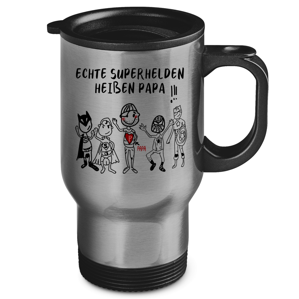 Echte Superhelden heißen Papa! - Edelstahl-Thermobecher Silver One size