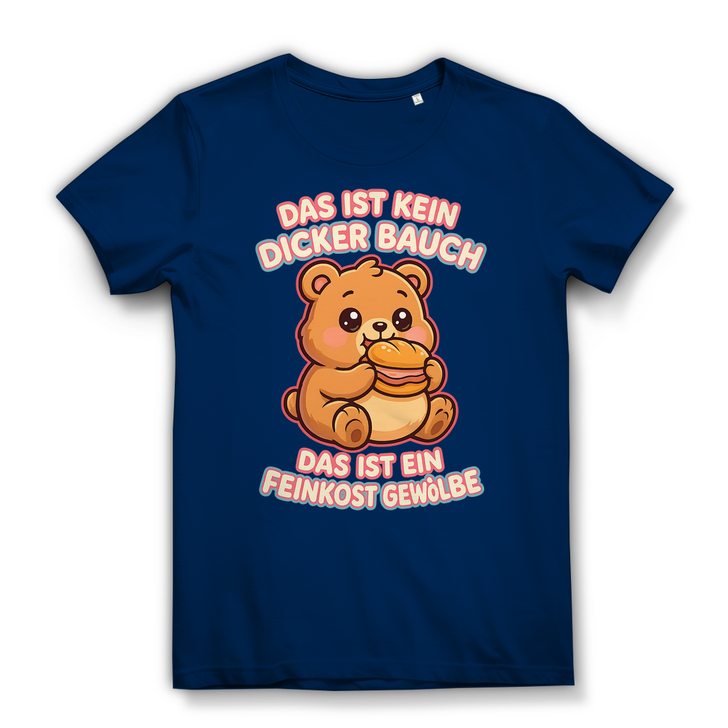 Damen Premium Bio T-Shirt Das Ist Kein Dicker Bauch Das Ist Ein Feinkost Gewölbe Teddybär Navy
